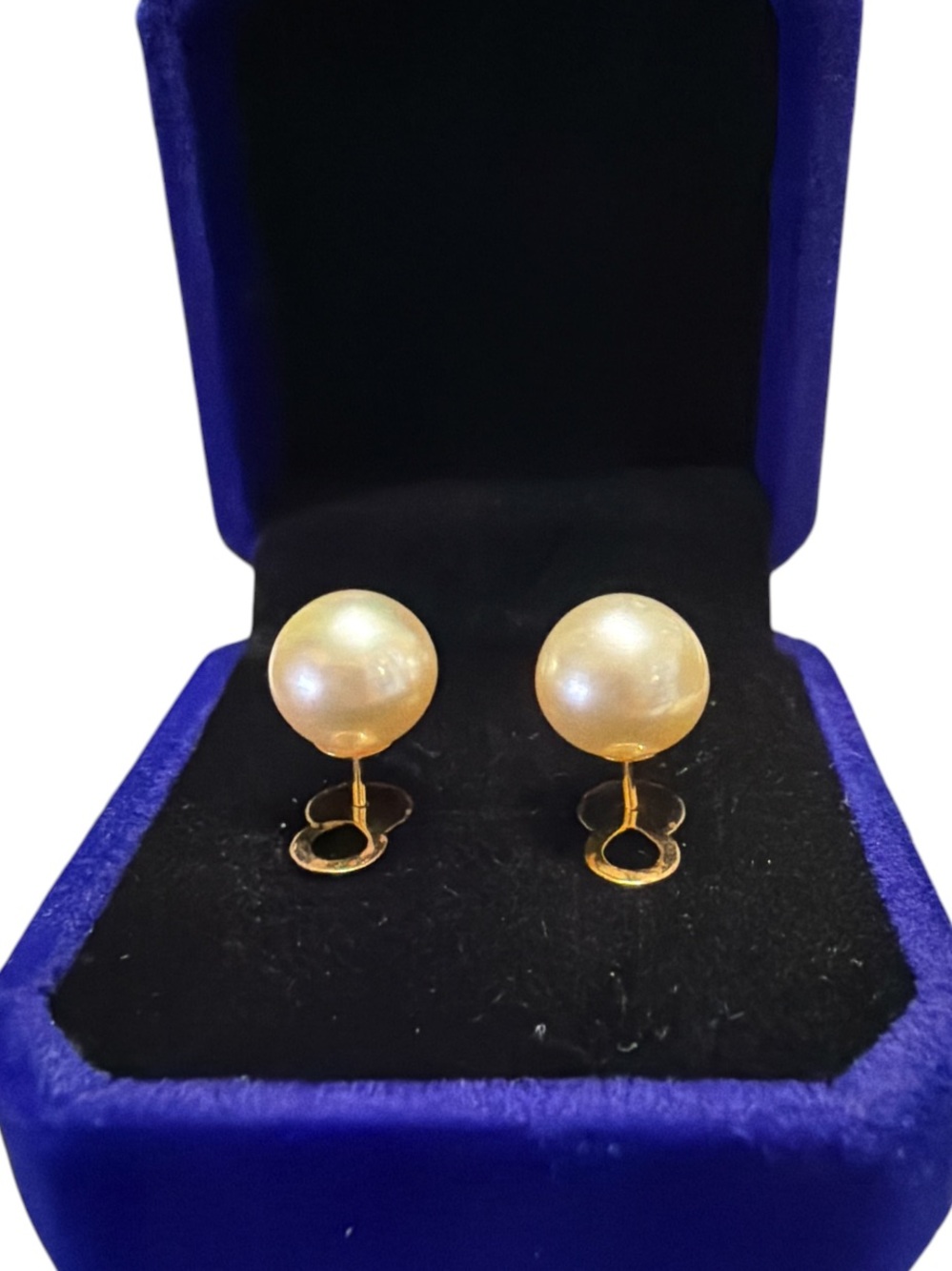 Authentic 10.2-10.3mm South Sea Pearl Champagne Stud Earrings 14k Gold Pawnable